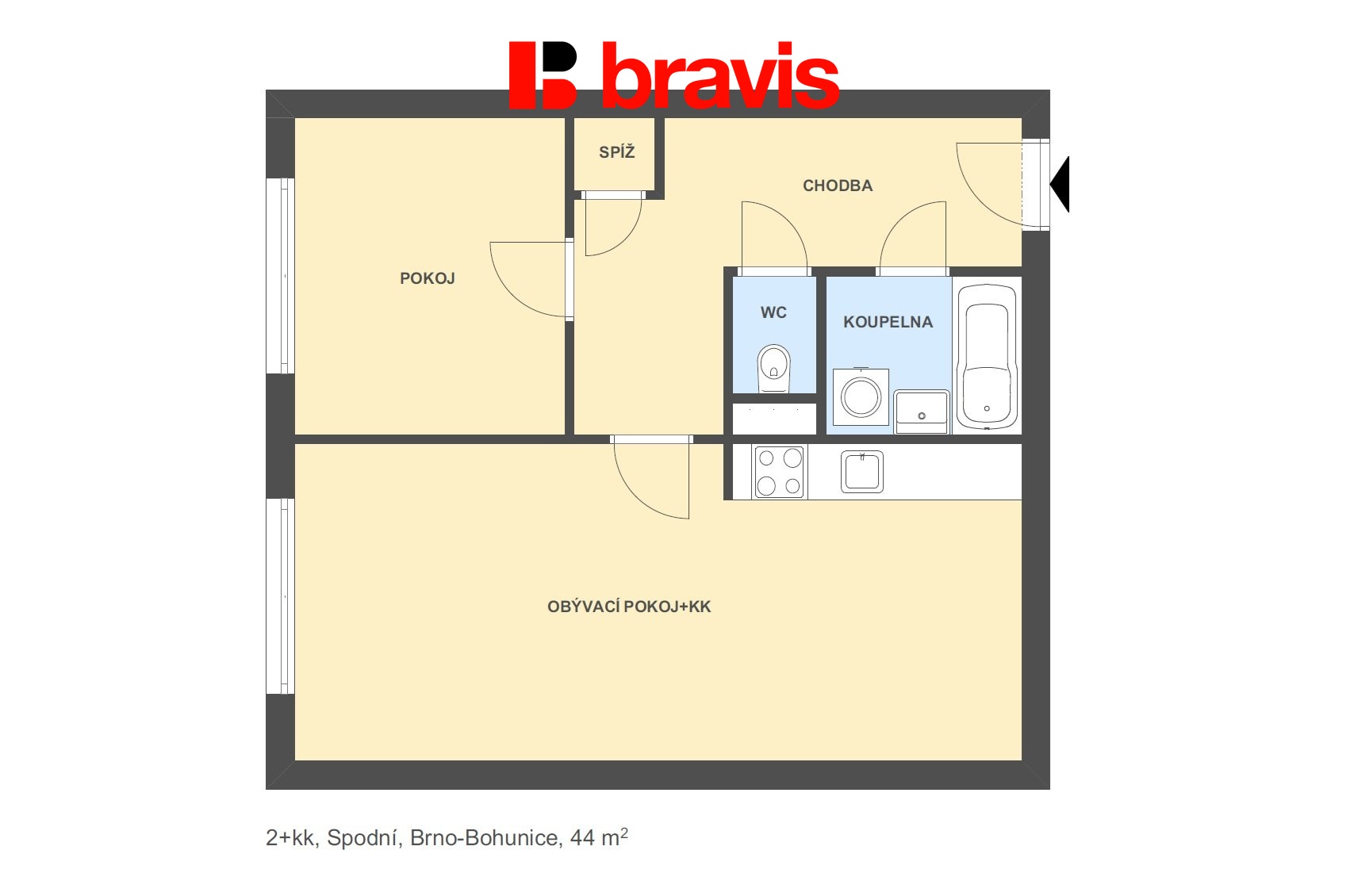 2+kk Spodní 44m2