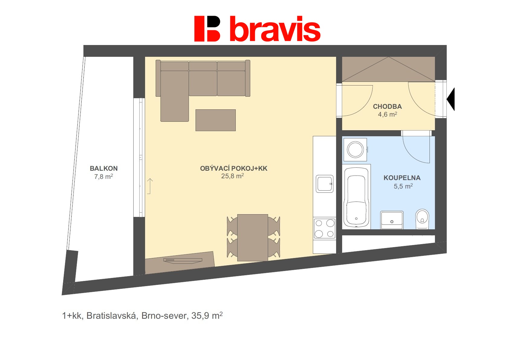 1+kk Bratislavská 35,9m2