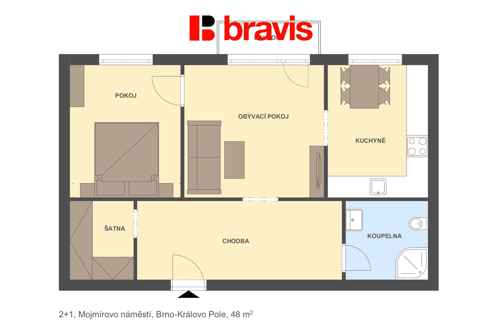 2+1 Mojmírovo námšstí 48m2