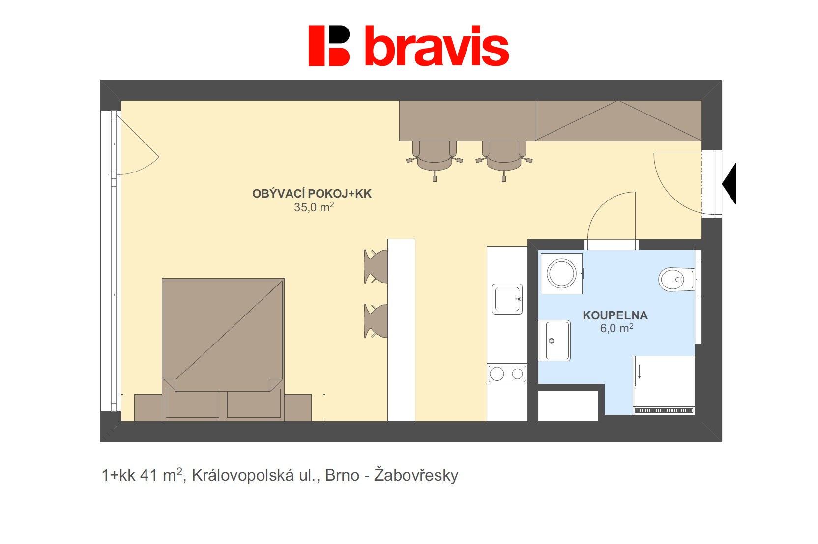 1+kk Královopolská 41m2