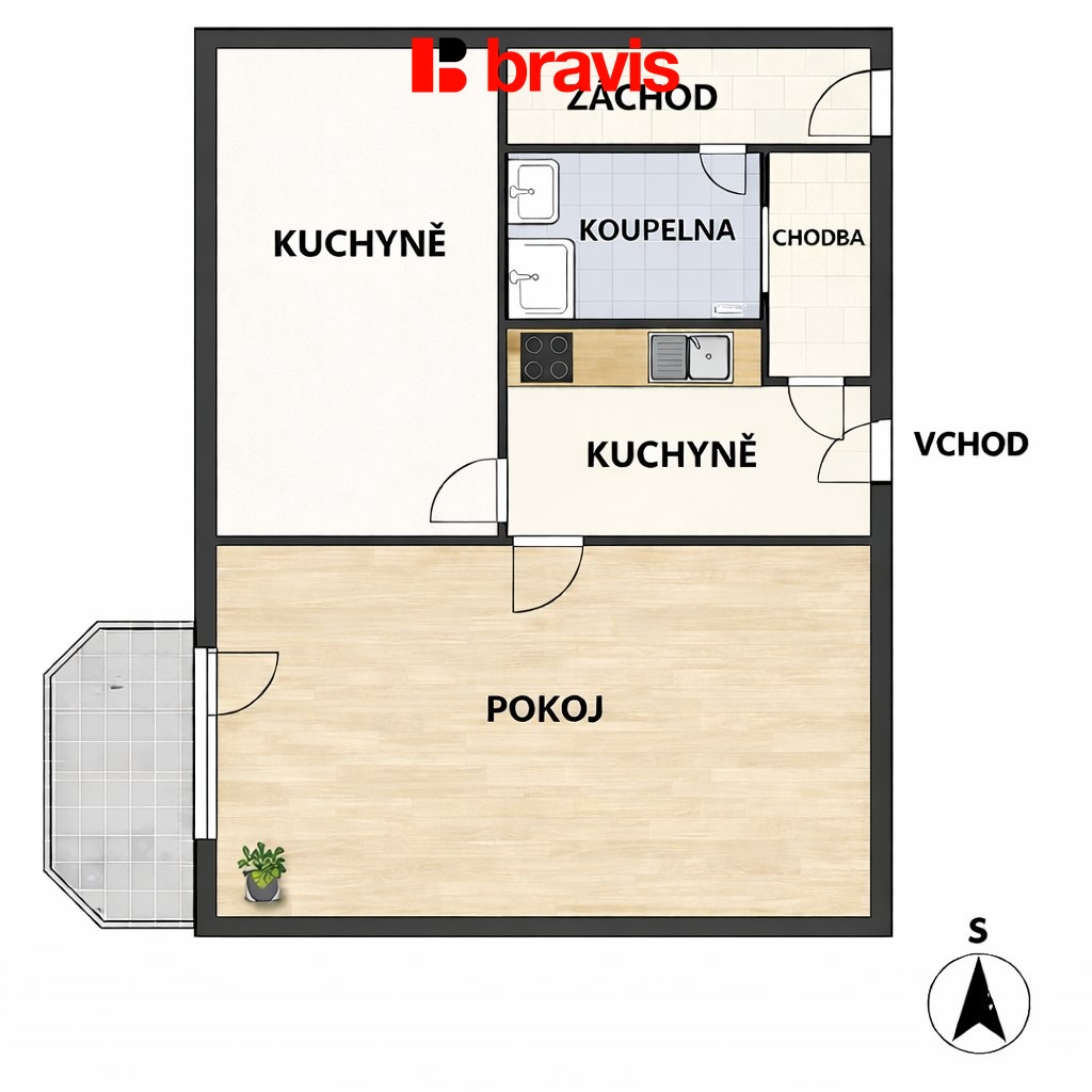 Plán bytu s označenými místnostmi