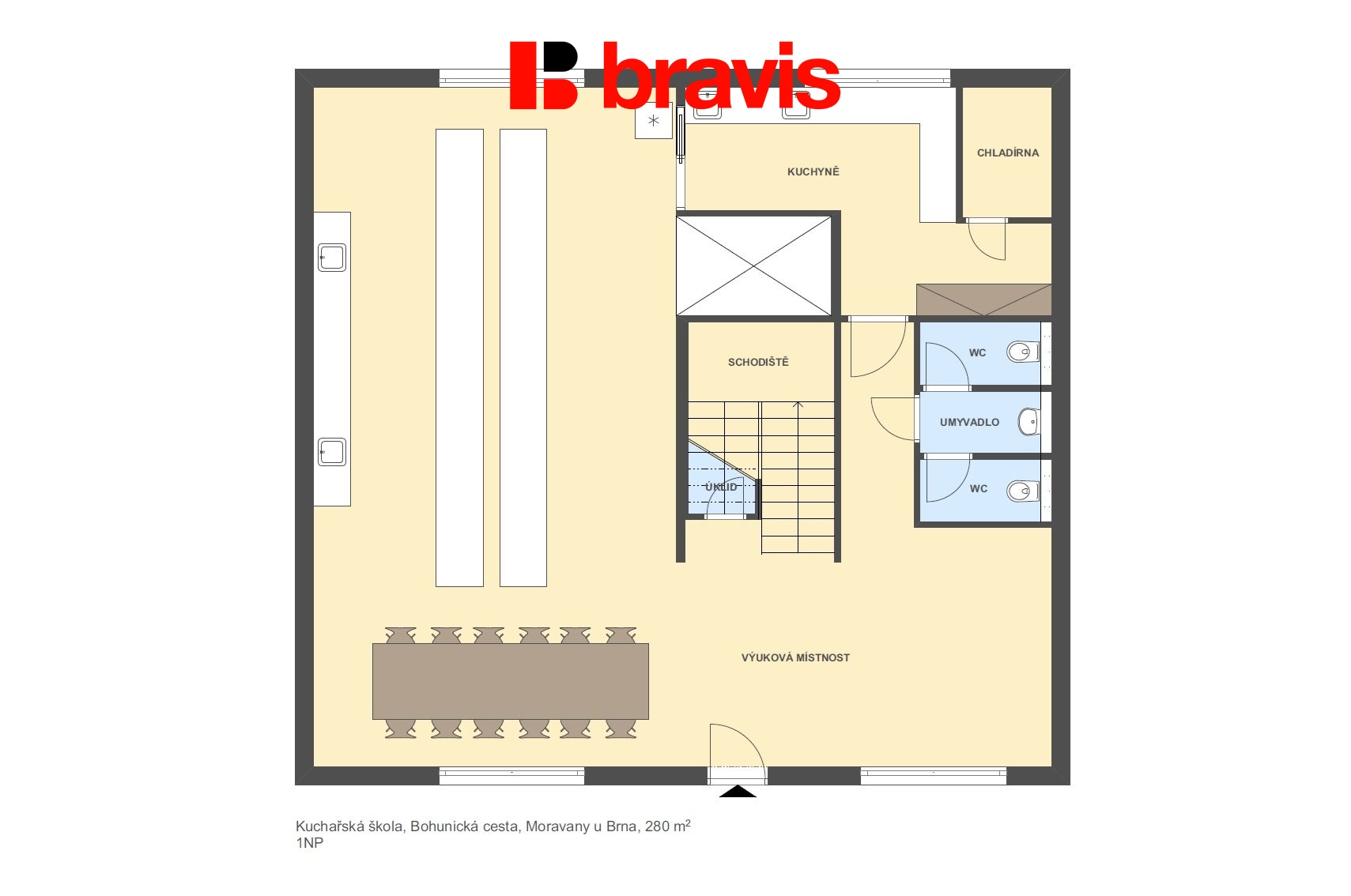 Kuchařská škola Bohunická cesta 280m2 1NP