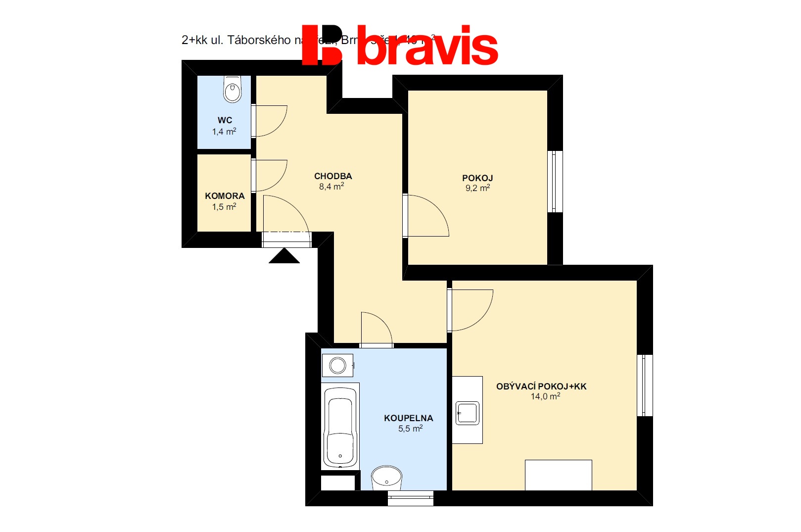 2+kk Táborského nábřeží 40m2