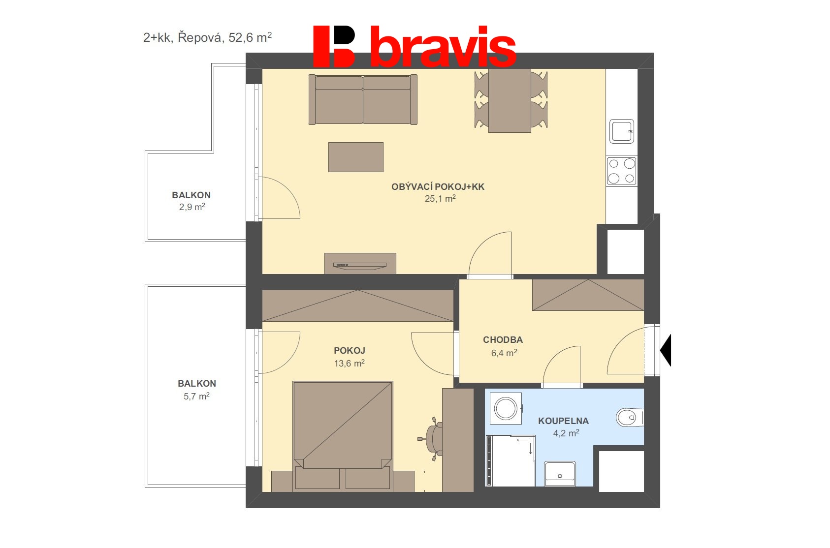 2+kk Řepová 52,6m2