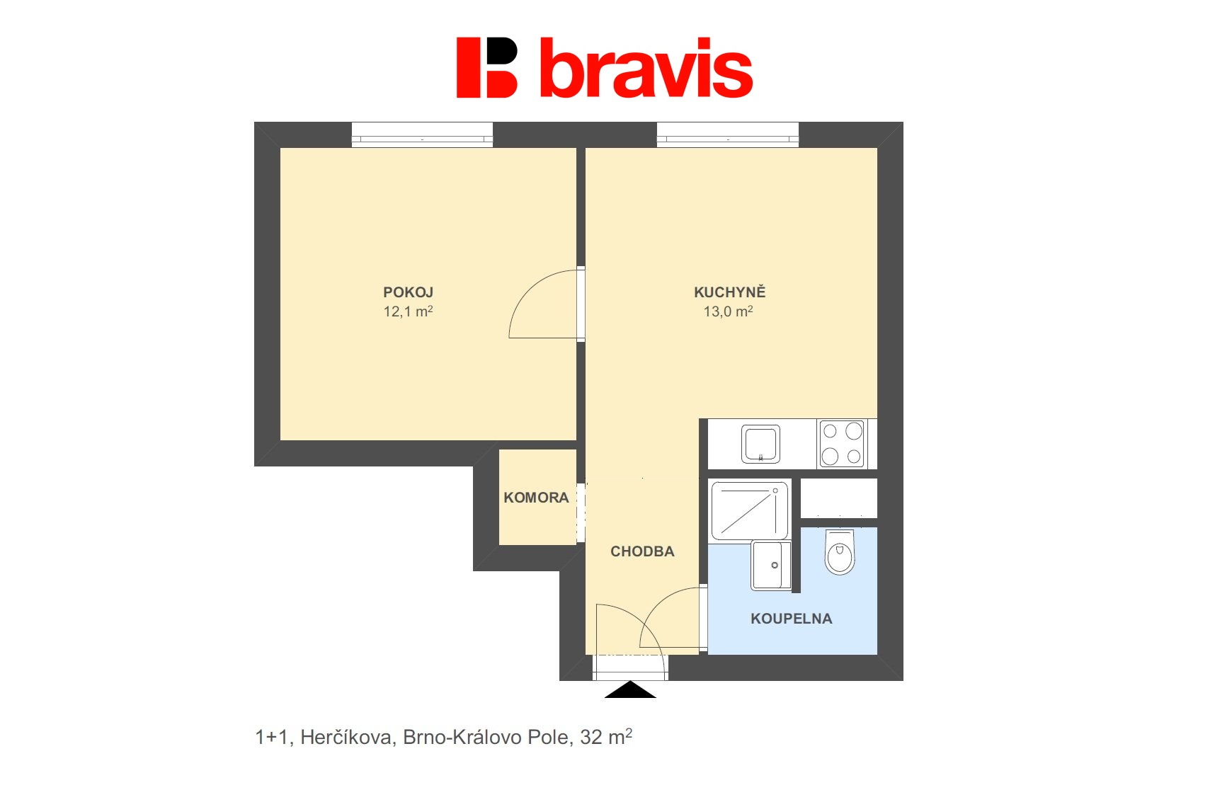 1+1 Herčíkova 32m2