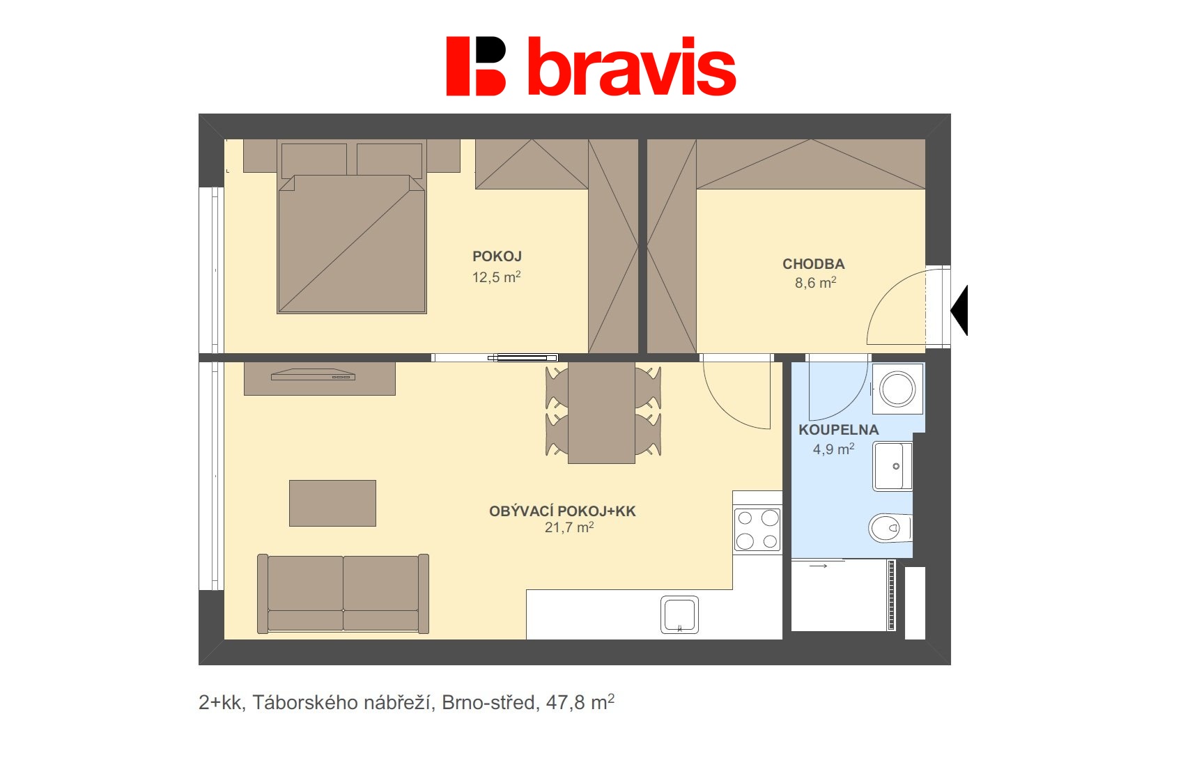 2+kk Táborského nábřeží 47,8m2