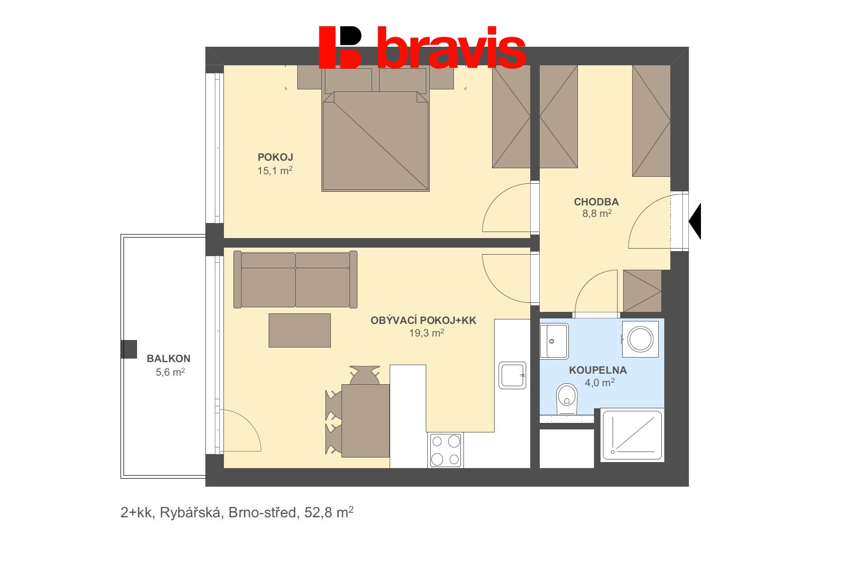 2+kk Rybářská 52,8m2