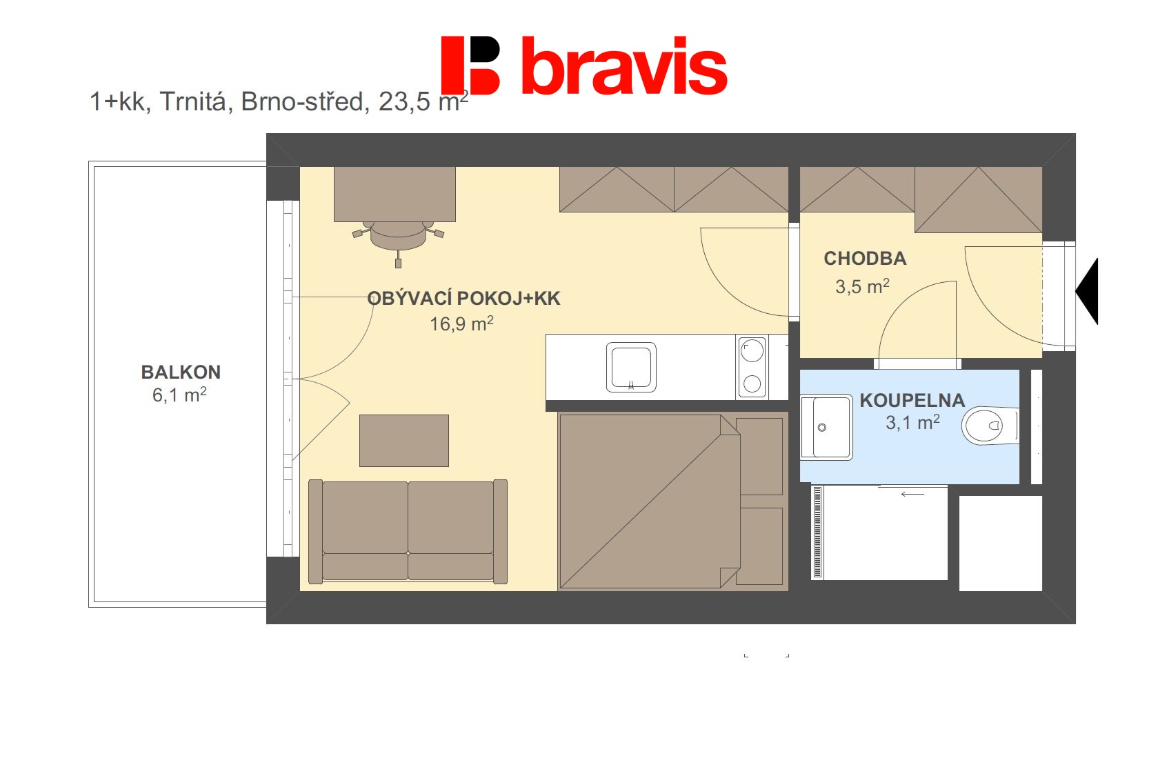 1+kk Trnitá 23,5m2
