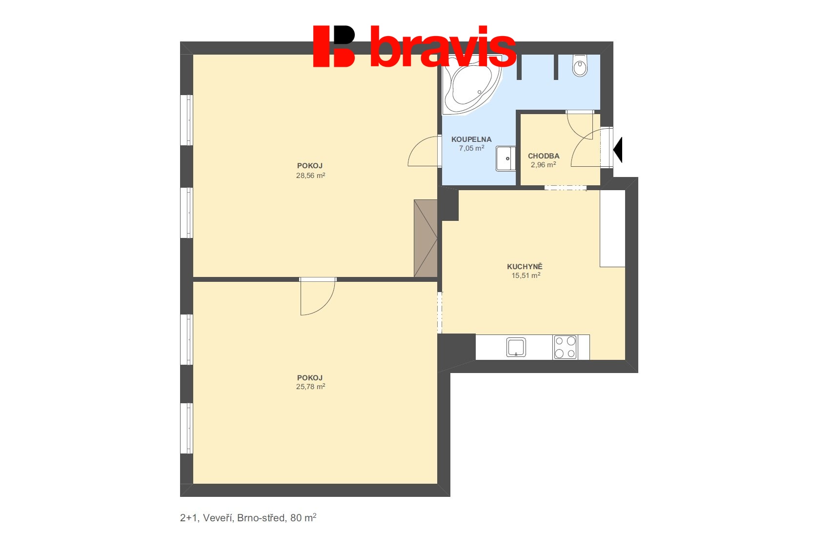 Pronájem bytu 2+1 Brno 23 900 Kč za měsíc, foto 14