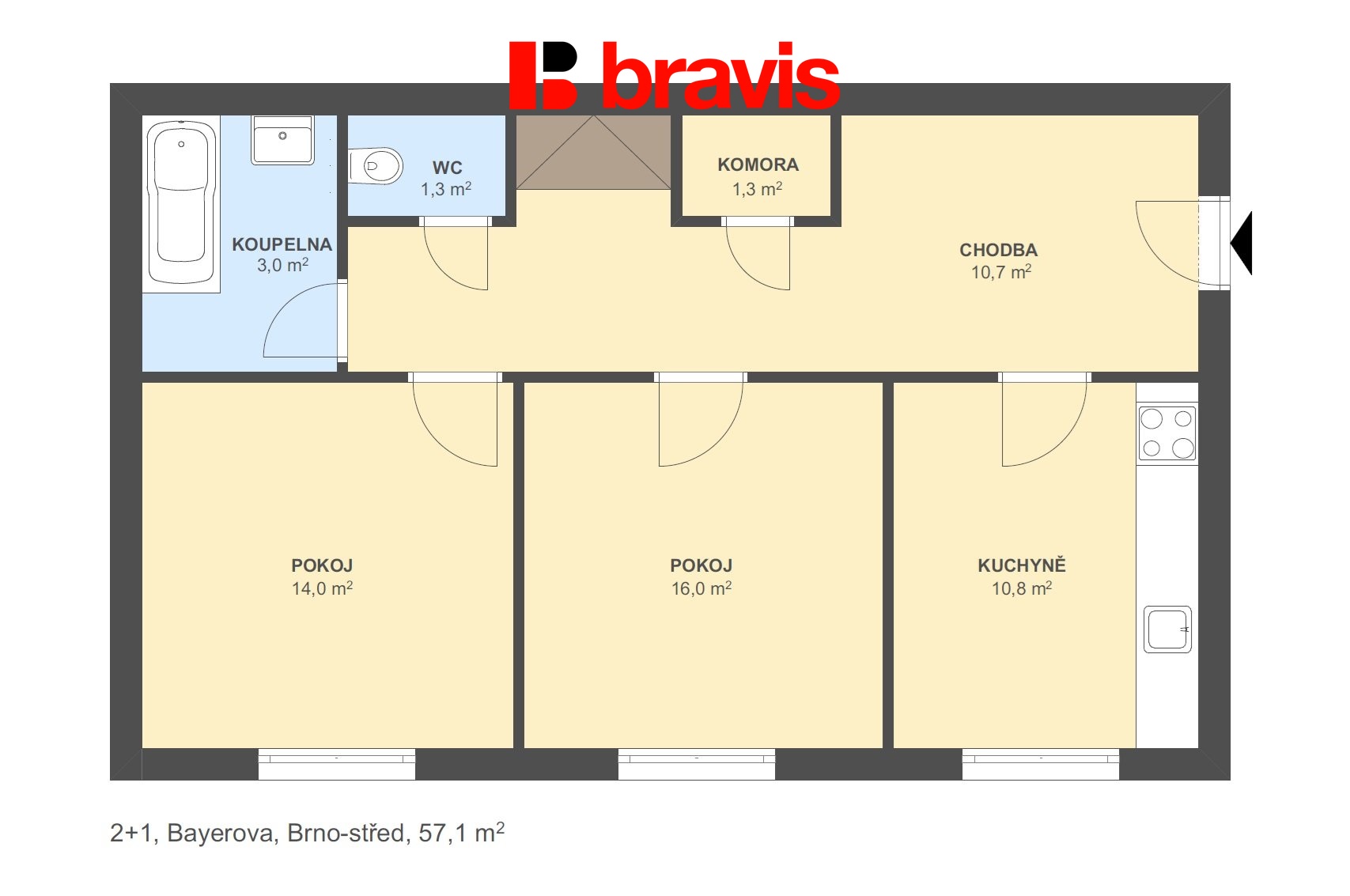 2+1 Bayerova 57,1m2