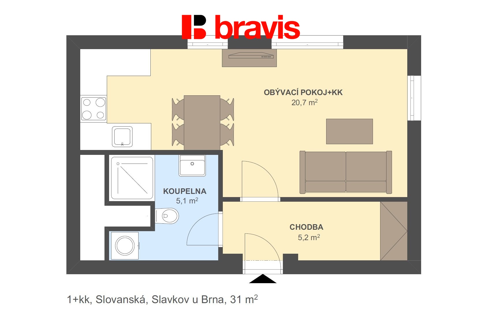 1+kk Slovanská 31m2