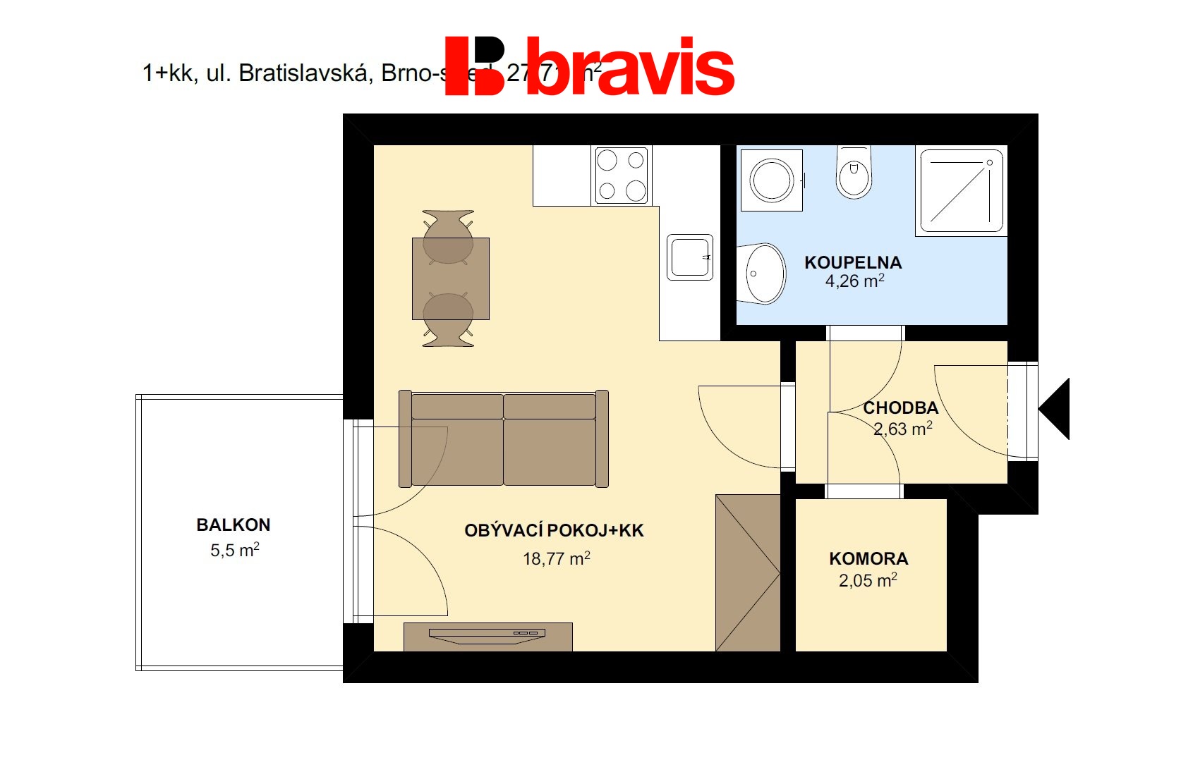 1+kk Bratislavská 27,71m2