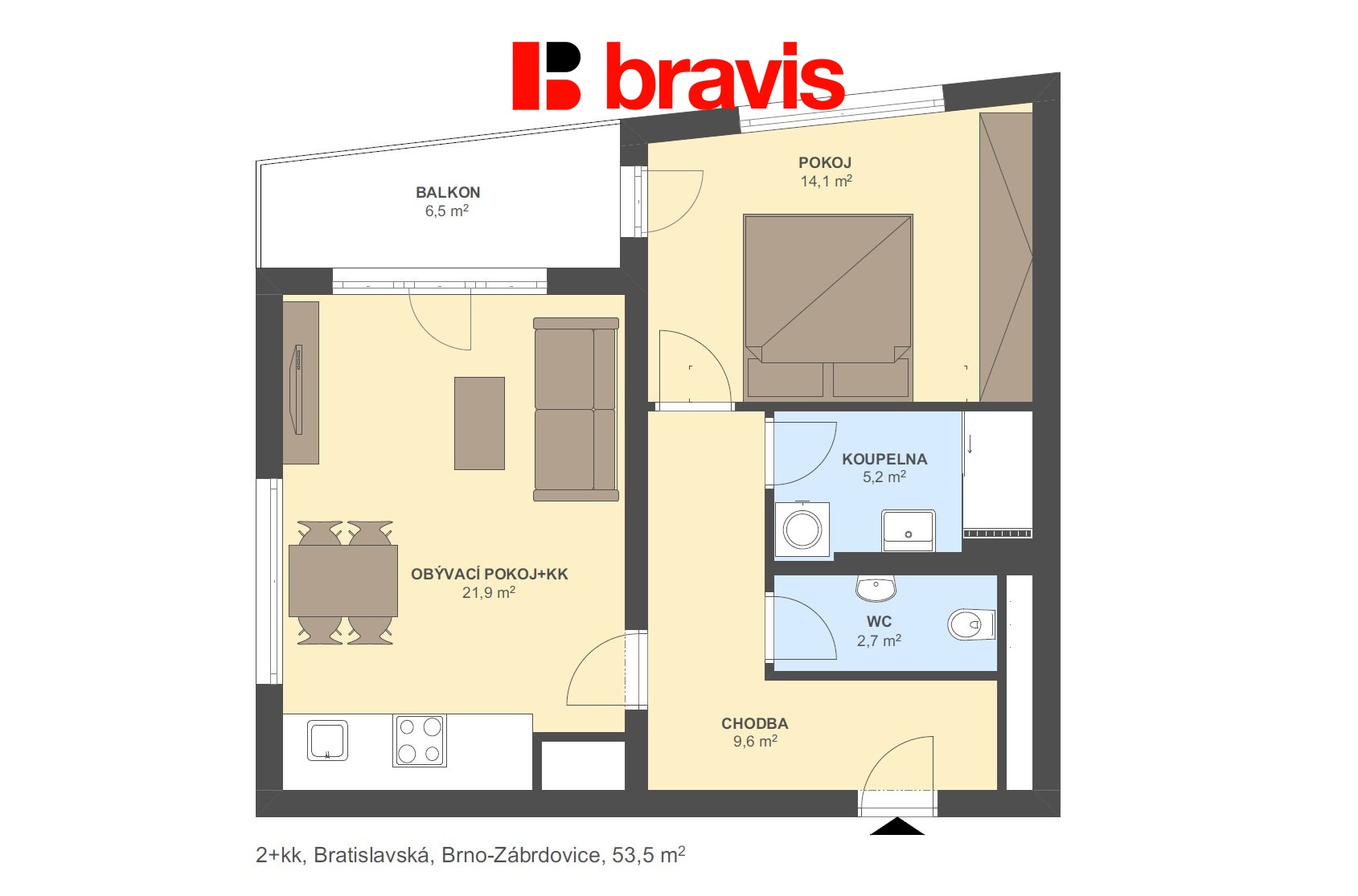 2+kk Bratislavská 53,5m2