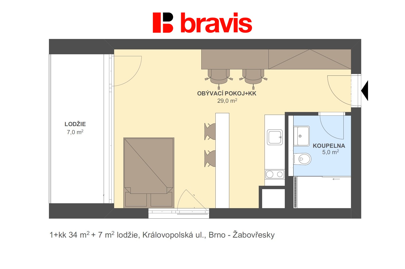 1+kk Královopolská 34m2 + 7m2