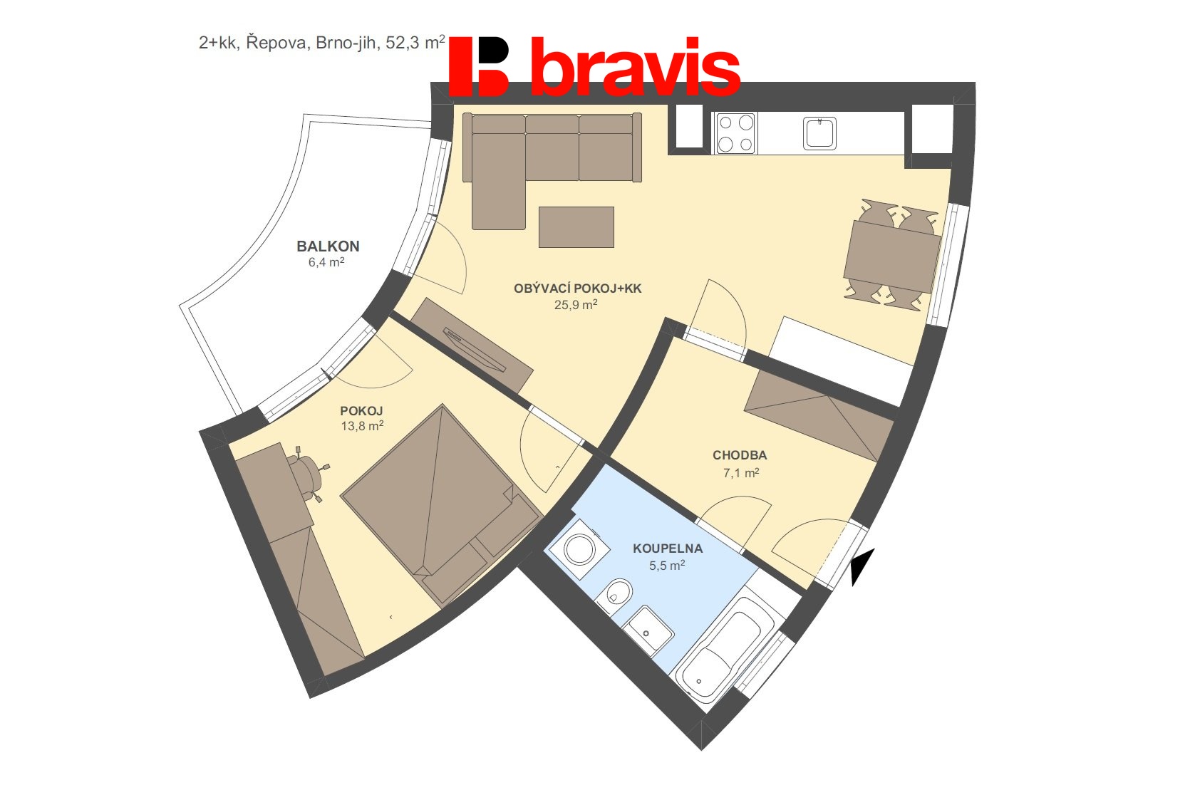 2+kk Řepova 52,3m2