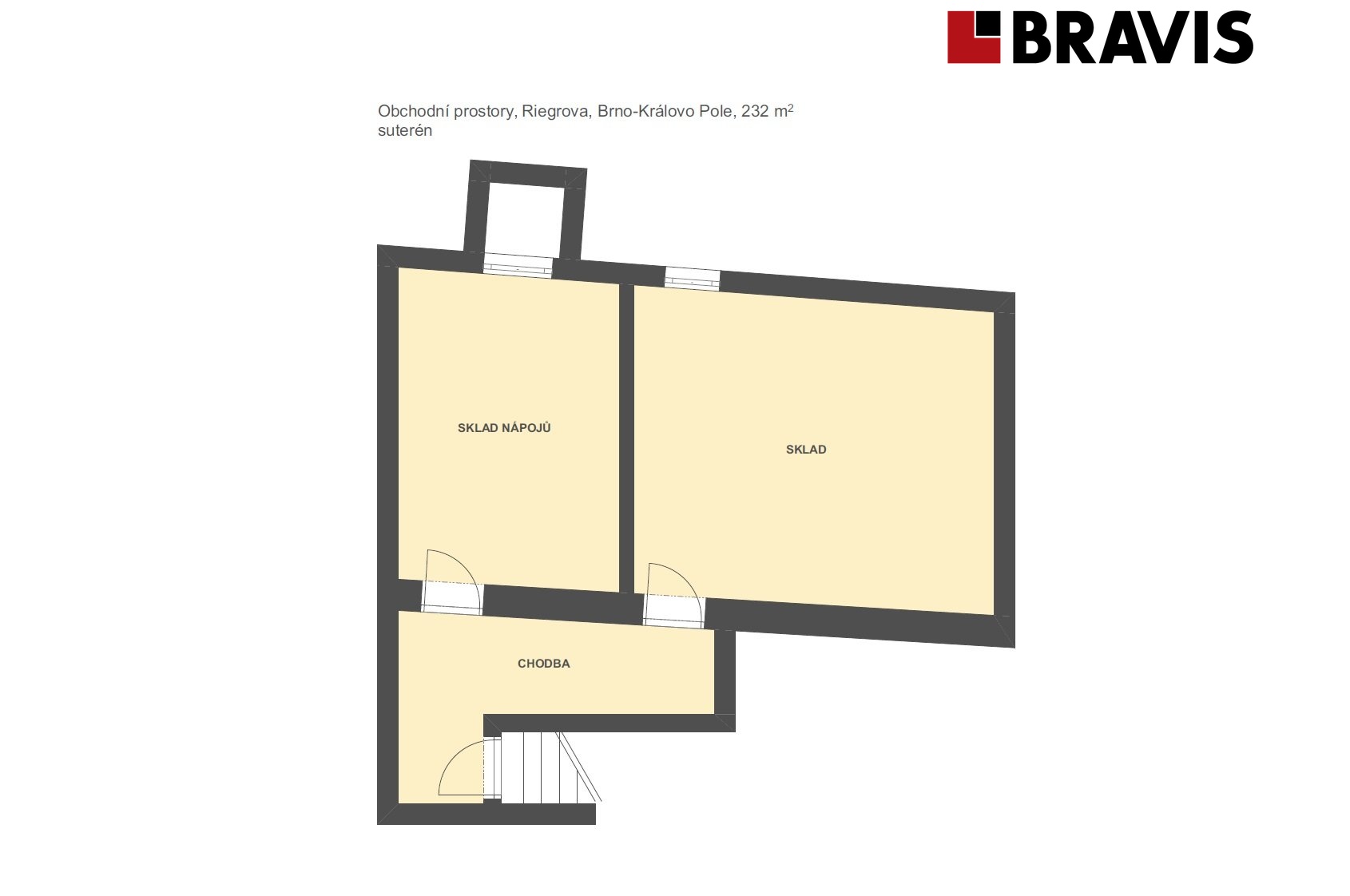 Obchodní prostory Riegrova 232m2 suterén