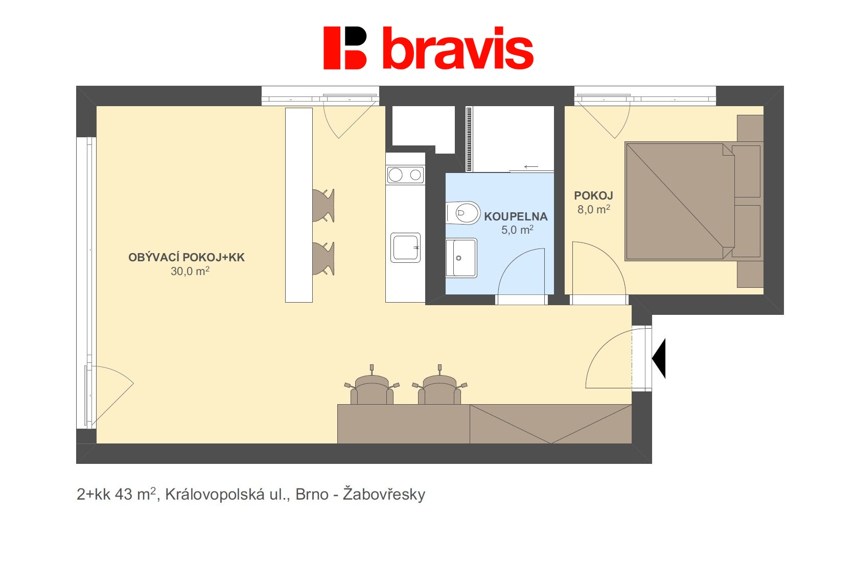 2+kk Královopolská 43m2