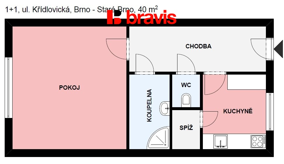1+1 Křídlovická 40m2