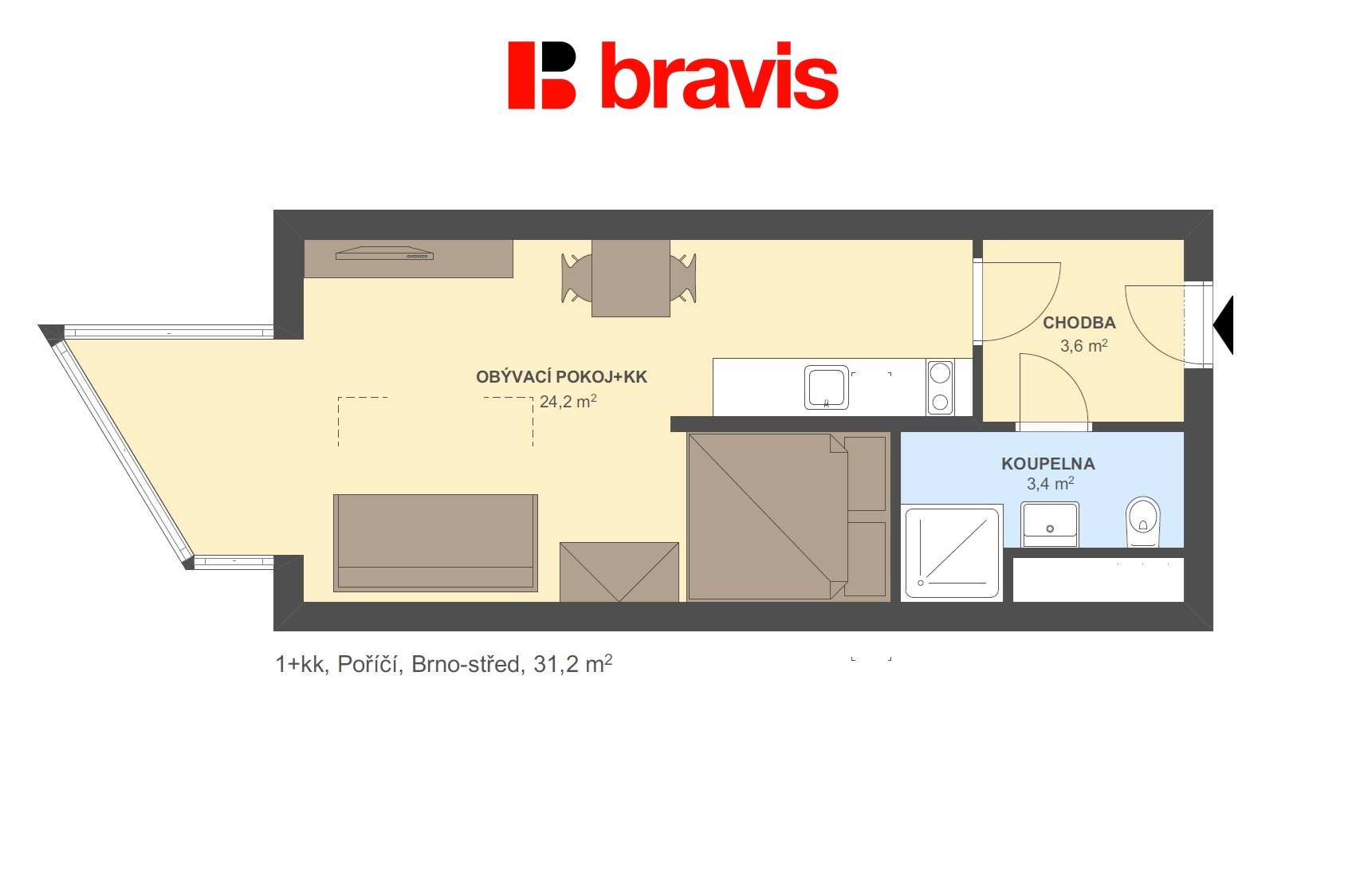 1+kk Pořící 31,2m2