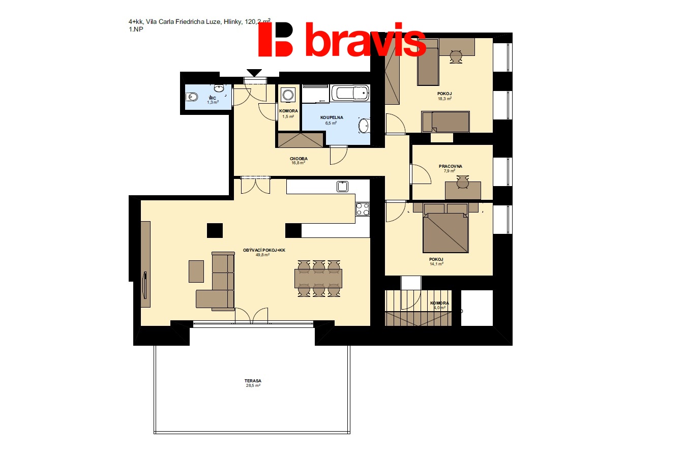 4+kk Vila Hlinky 120,2m2 1NP - B