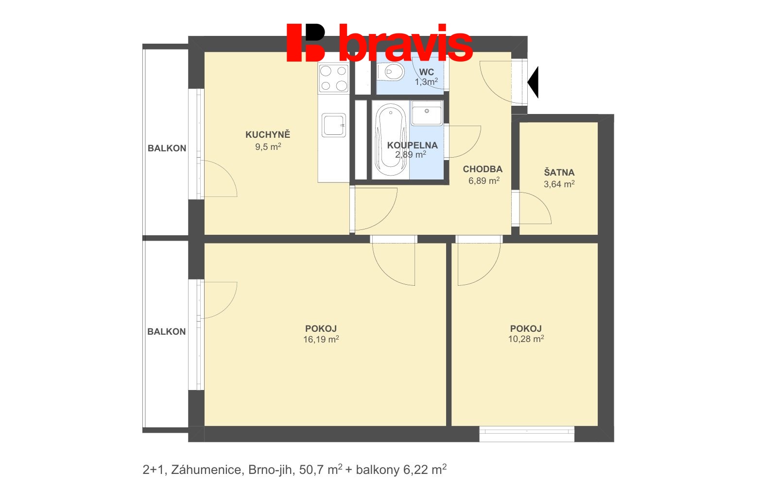 2+1 Záhumenice 50,7m2