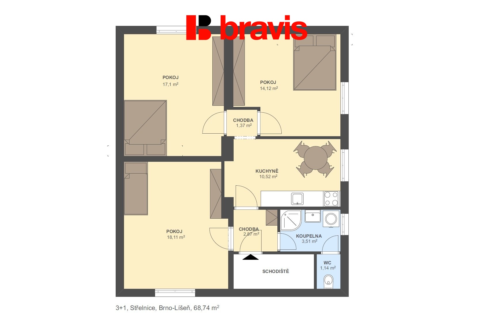 3+1 Střelnice 68,74m2