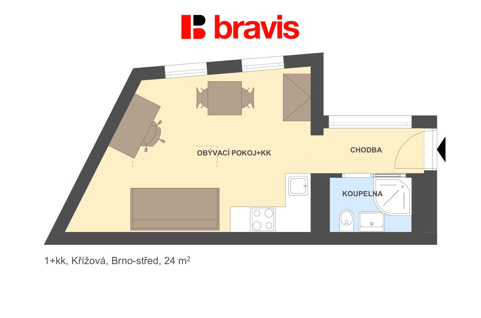 Pudorys_1+kk Křížová 24m2