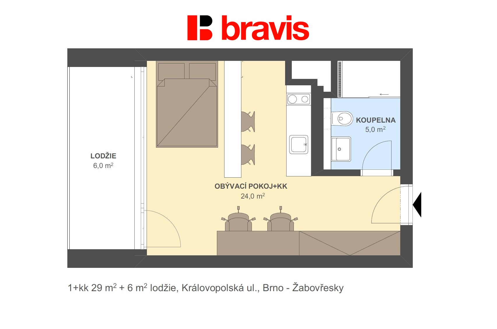 1+kk Královopolská 29m2 + 6m2