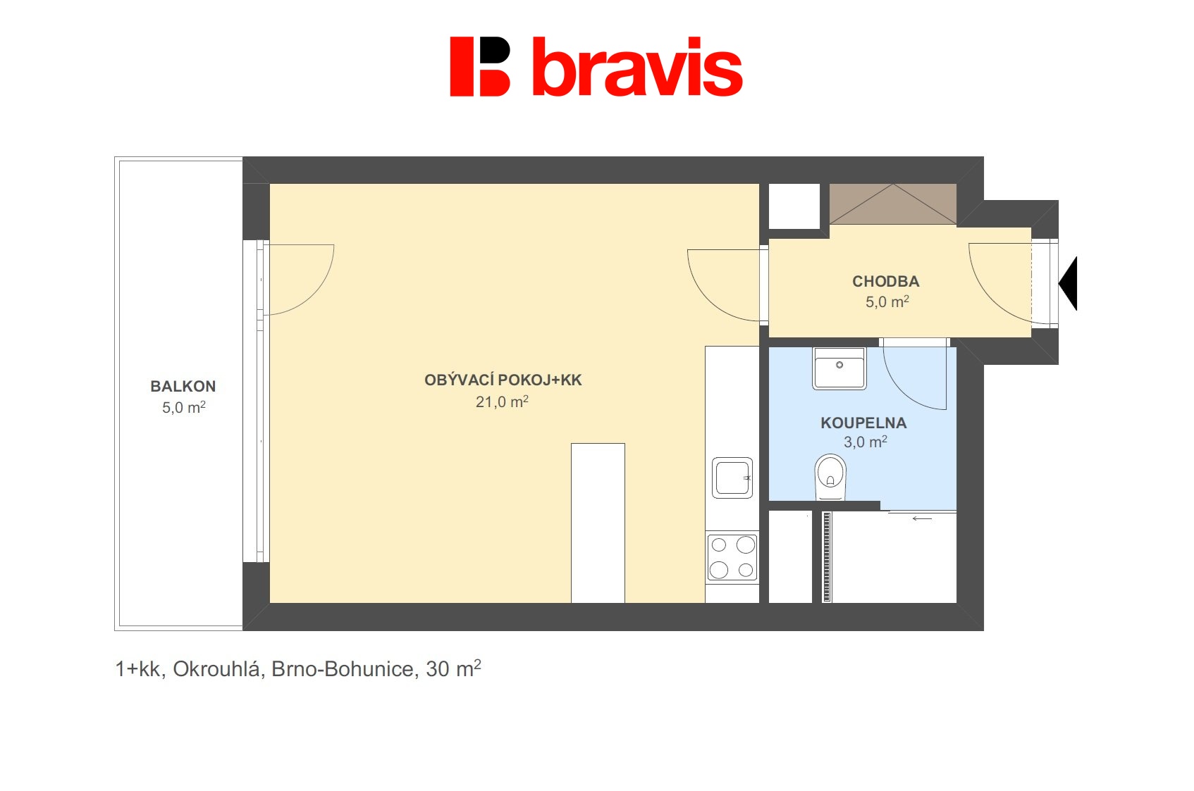 1+kk Okrouhlá 30m2