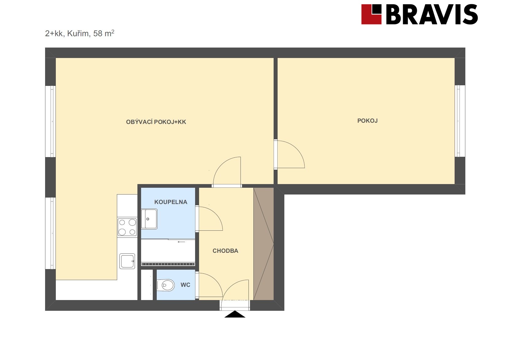 2+kk Kuřim 58m2