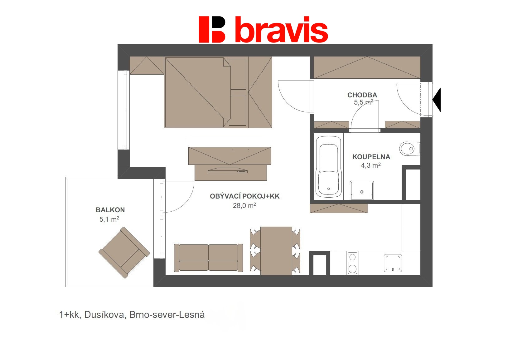 1+kk Dusíkova 37,8m2