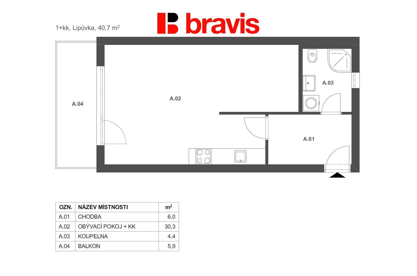 1+kk Lipůvka 40,7m2 byt 2-A