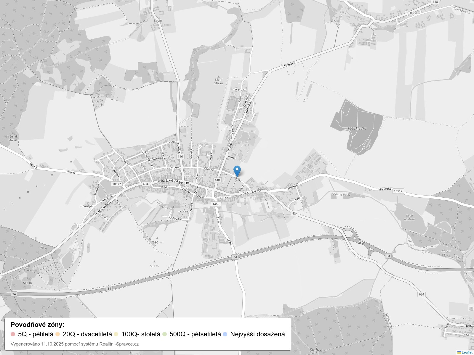 Mapa povodňových oblastí: část obce