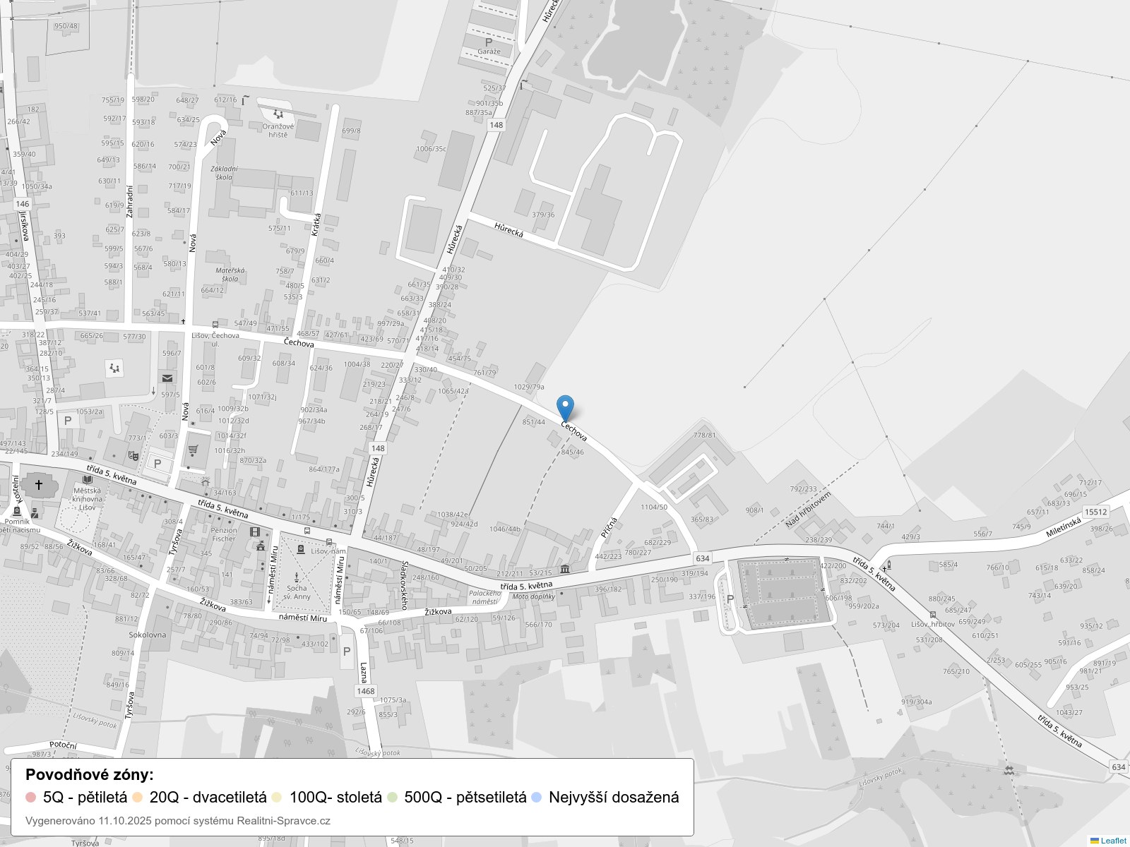 Mapa povodňových oblastí: ulice