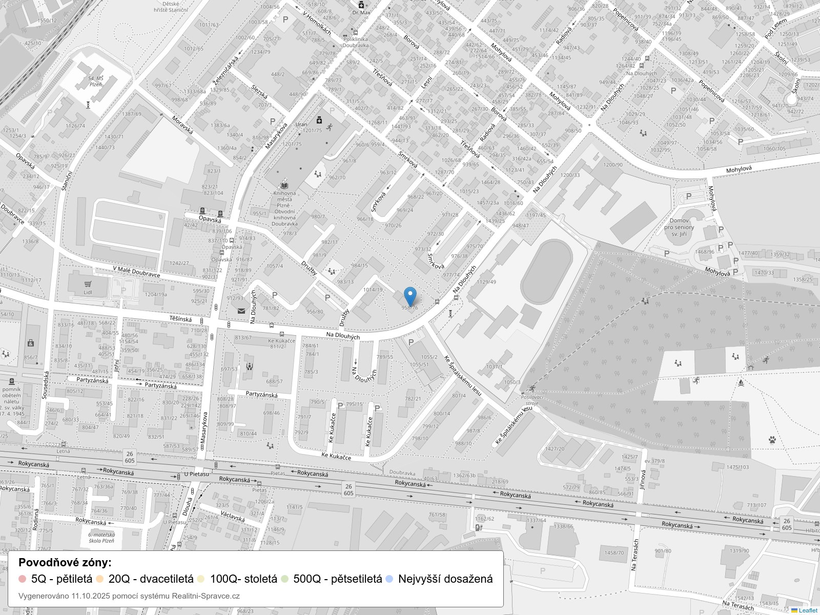 Mapa povodňových oblastí: ulice