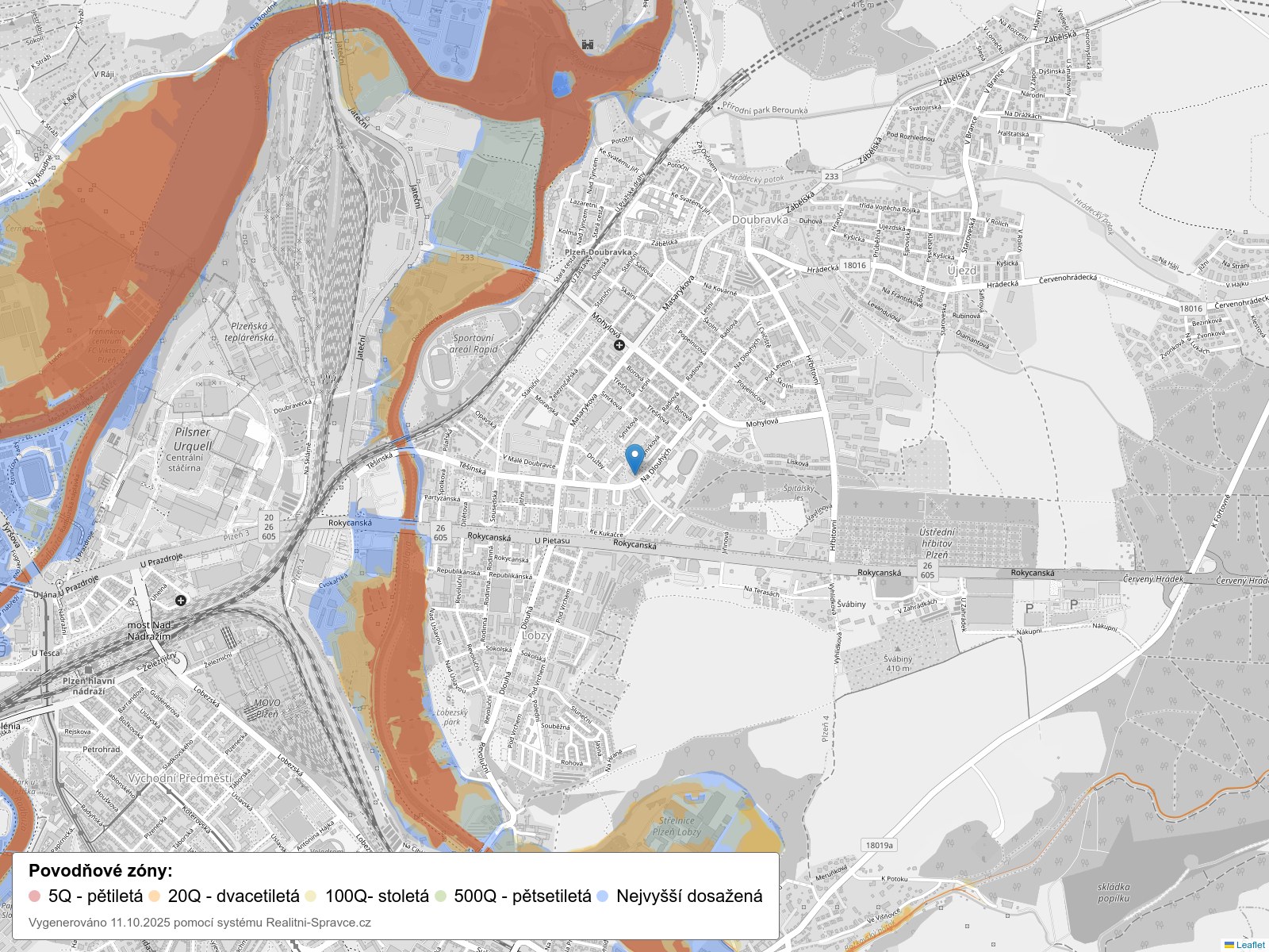 Mapa povodňových oblastí: část obce