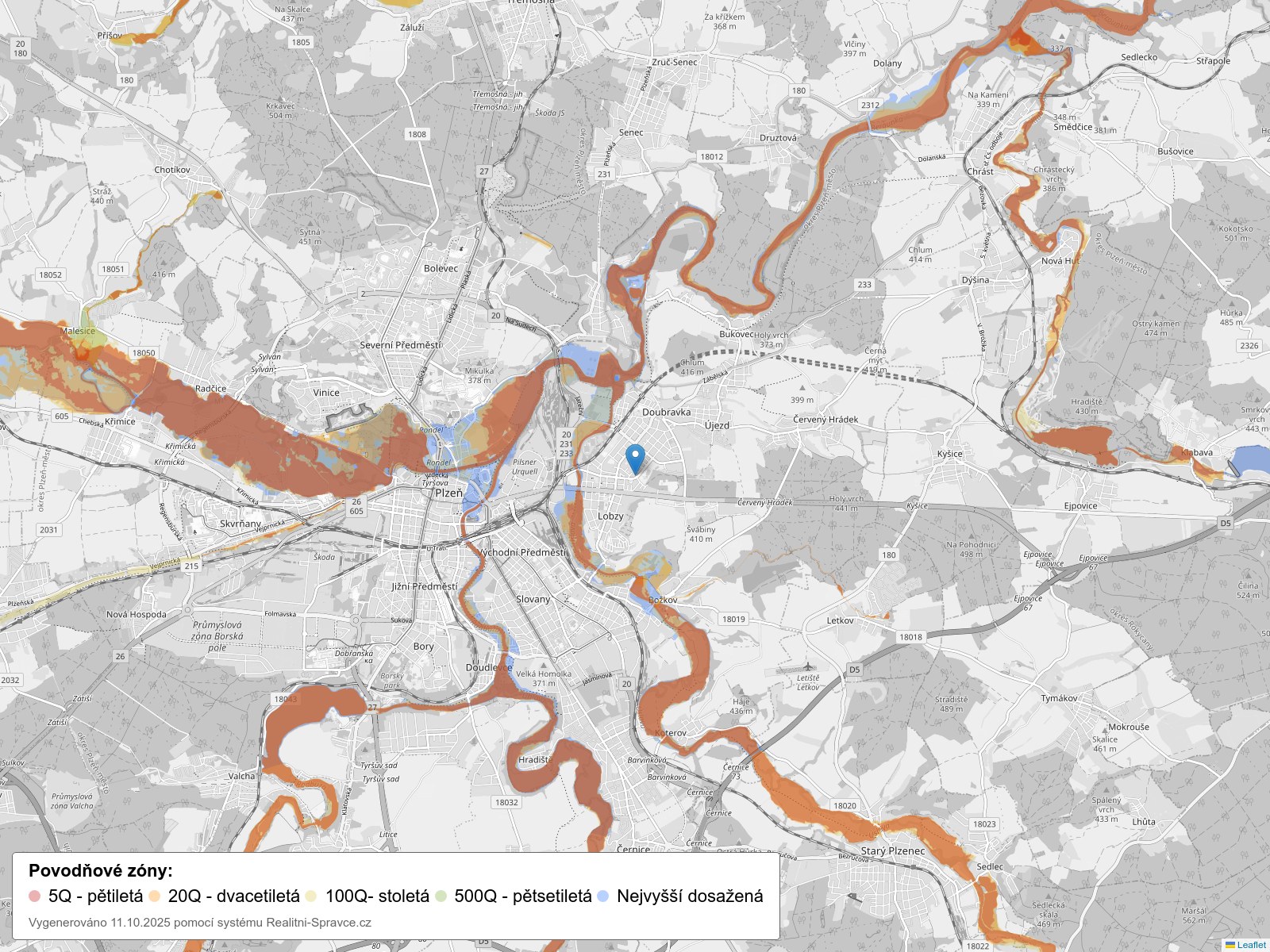 Mapa povodňových oblastí: obec