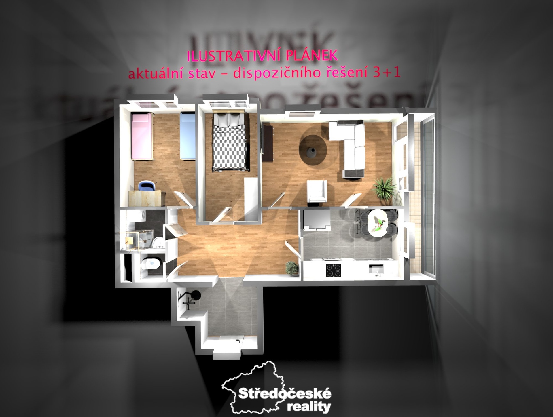 plánek bytu aktuální stav 3+1