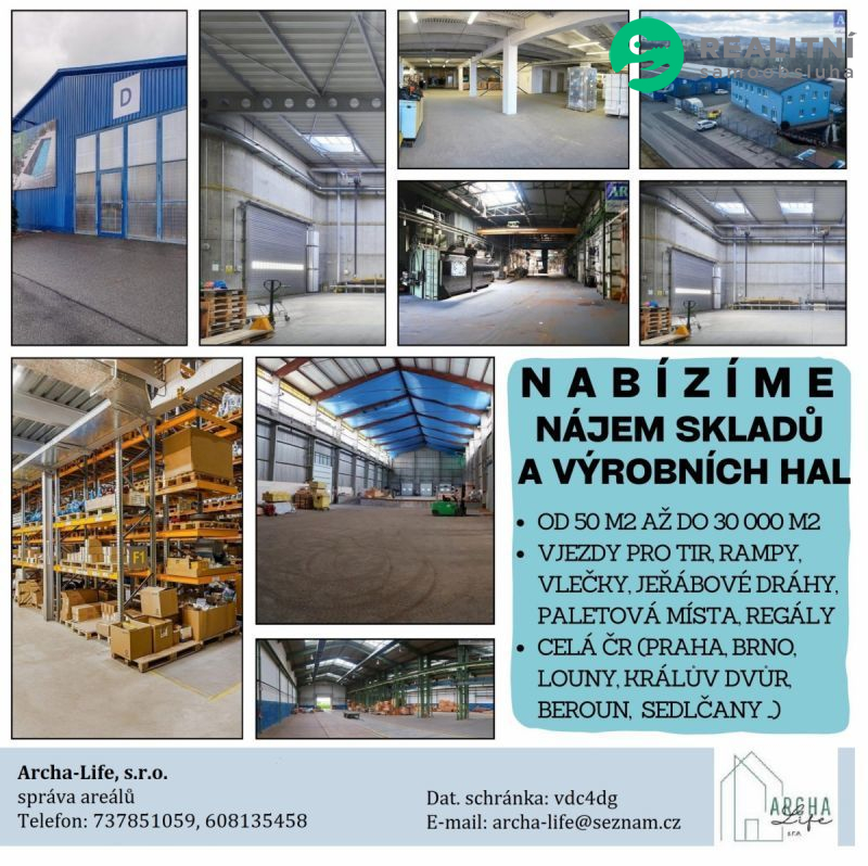 Nájem skladové haly 896 m2, vjezd, rampa, izolovaná, ÚVALY