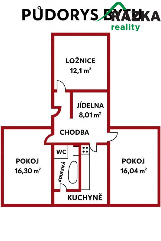Byt 3+1 (66 m2) Bor, ul. Borská, okr. Tachov