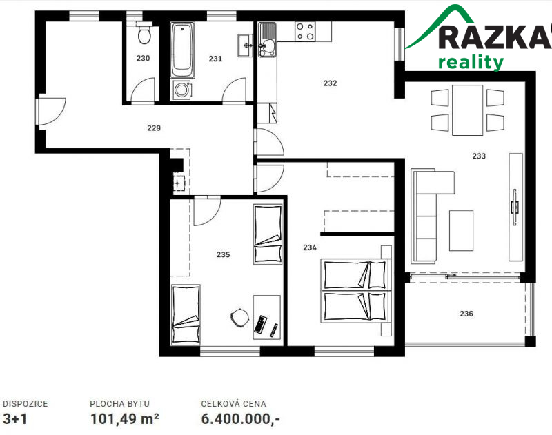 3+1 v novém bytovém domě v Klatovech - 105,29 m2