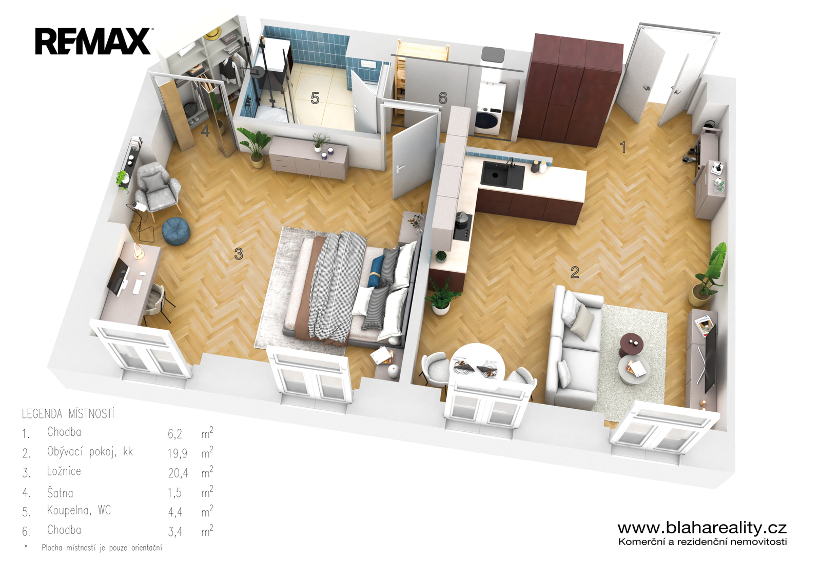3D půdorys - Pronájem 2+kk, Zborovská 814/19, Prah