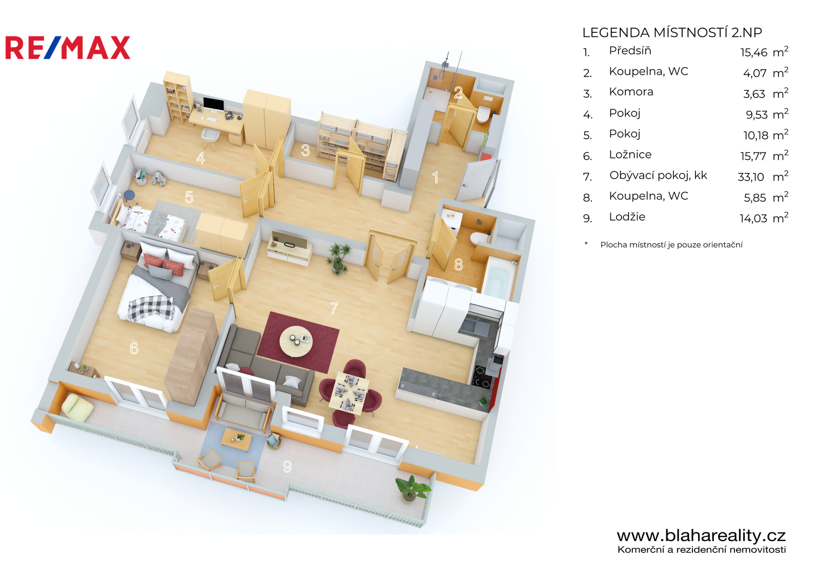 3D půdorys -Pronájem 4+kk, Hradec Králové - Třebeš