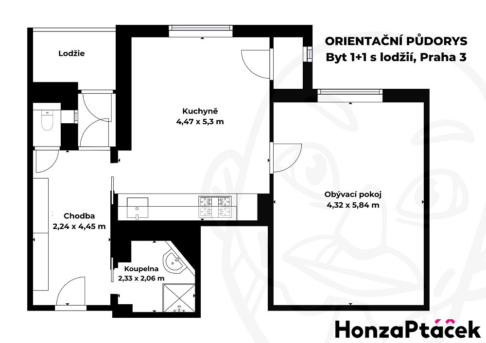 Pronájem bytu 1+1 s lodžií,Ambrožova,Praha,Honza P