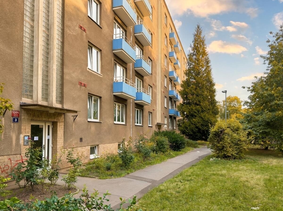 Vstup do domu Gruzínská 3 s prosklenými tvárnicemi