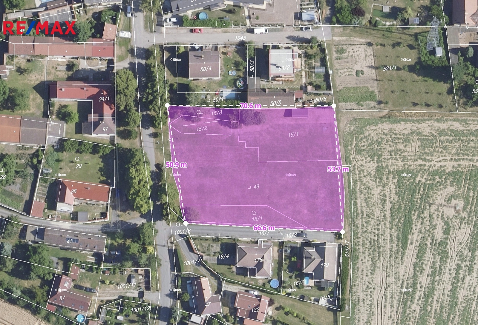 Ortofotomapa + katastrální mapa