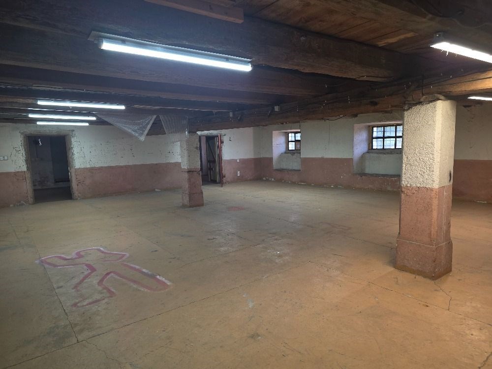 Průmyslový prostor s dřevěným stropem, betonová po