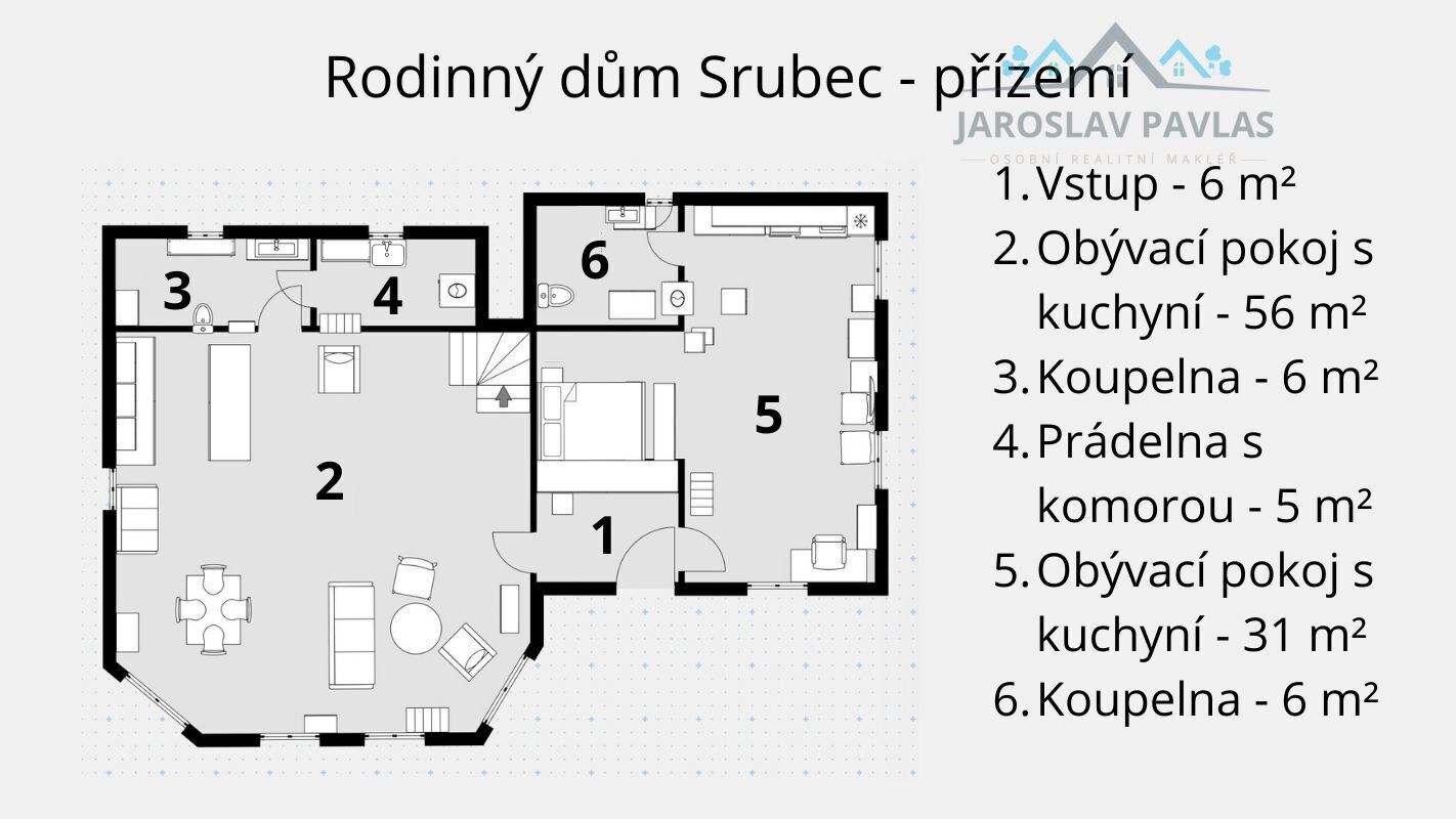 Rodinný dům Srubec - přízemí s rozměry.jpg
