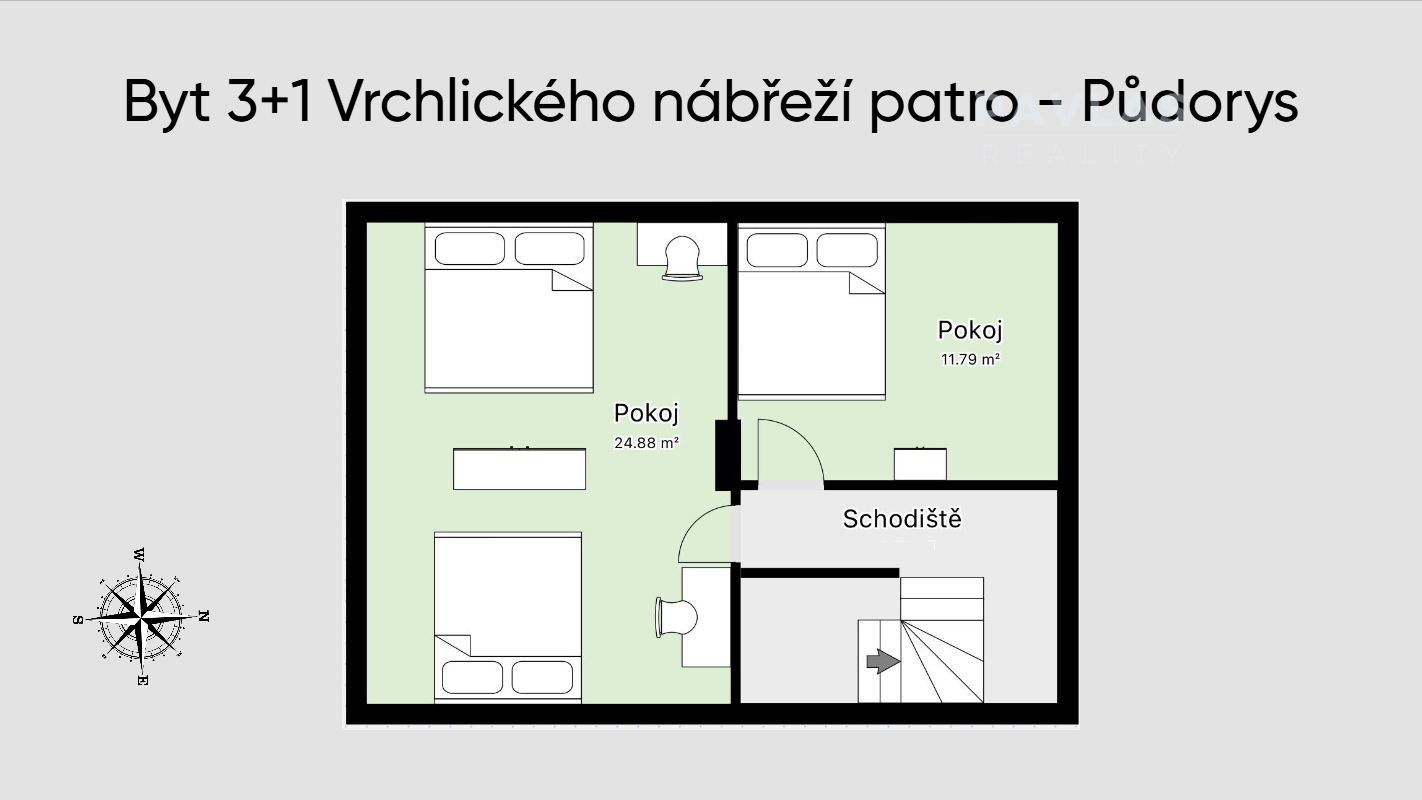Byt 3+1 Vrchlického nábřeží patro - Půdorys 1422x8