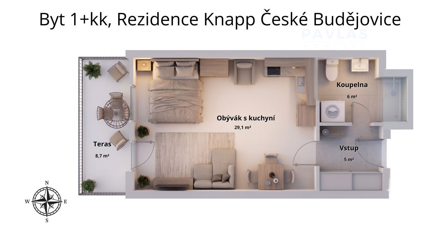 Byt 1+kk, Rezidence Knapp - 3D Půdorys.jpg